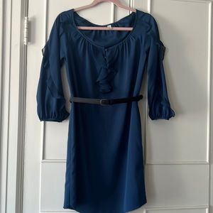 NAVY RUFFLE DRESS W BELT
